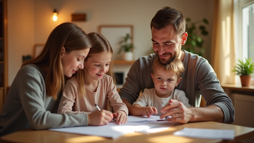 Rodina s dětmi v domácnosti — portrét od hrudníku