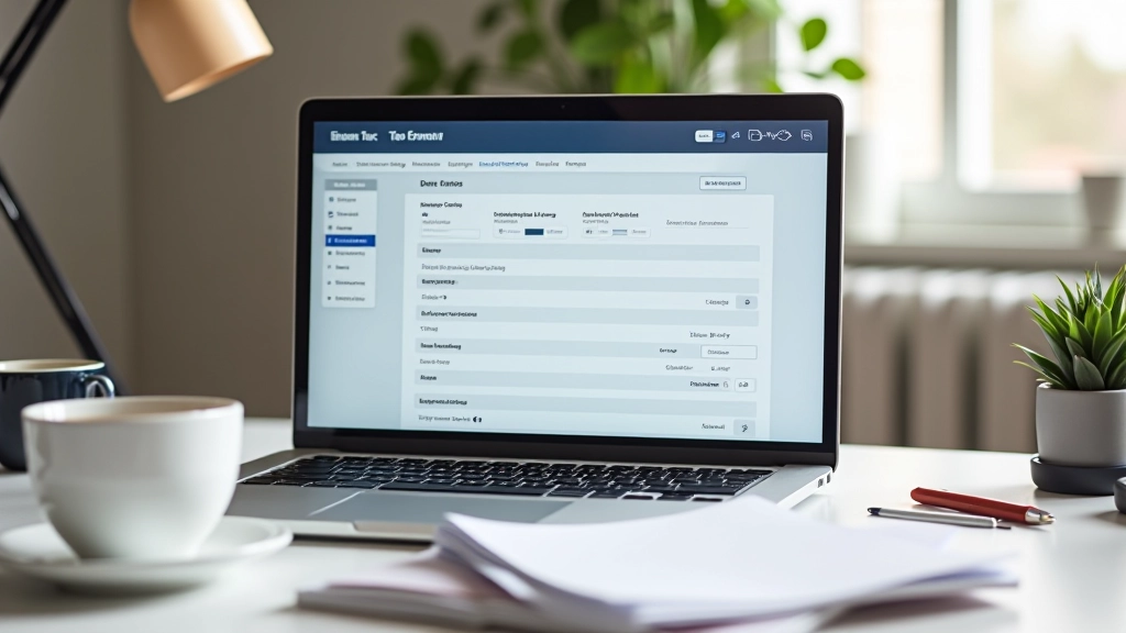 Laptop s otevřeným portálem Finanční správy a složkou s dokumenty vedle něj