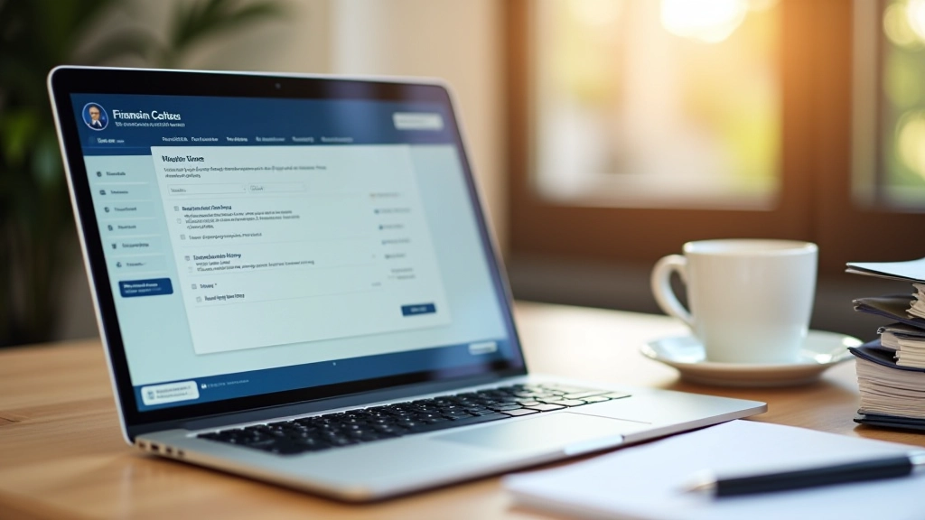 Moderní laptop se stránkou portálu Finanční správy a organizovanými dokumenty