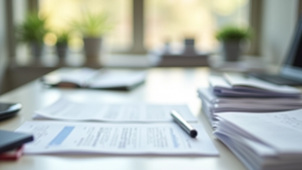 Účtenky a doklady organizované v kancelářských mapách na pracovním stole