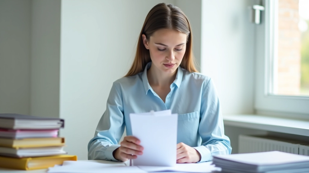 Osoba organizující papírové doklady v barevných složkách a kartotéčních kartonech